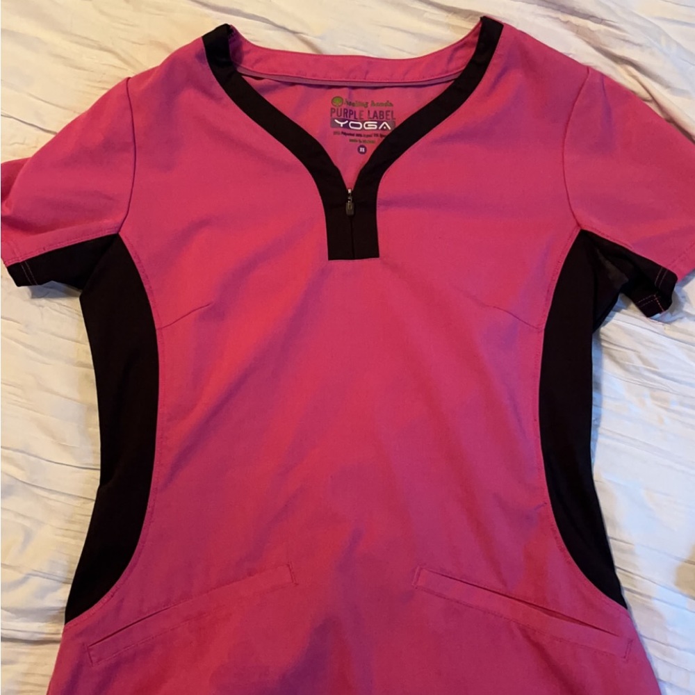 Healing Hands pink scrub top
